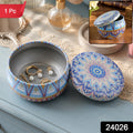 Metal Mandala Tin Box Decorative Round Container For Candle And Trinkets (1 Pc)