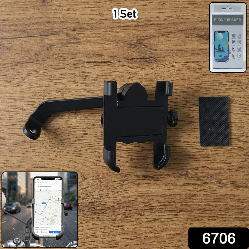 Mobile Phone Holder With Easy Adjustable Rear View Mirror Mount Solid Metal Cradle Stand Suitable For Bike  Mobile Phones - 6706