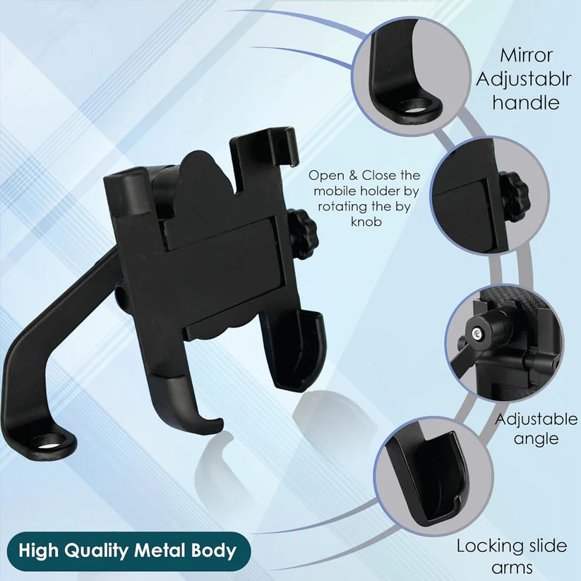 Mobile Phone Holder With Easy Adjustable Rear View Mirror Mount Solid Metal Cradle Stand Suitable For Bike  Mobile Phones - 6706