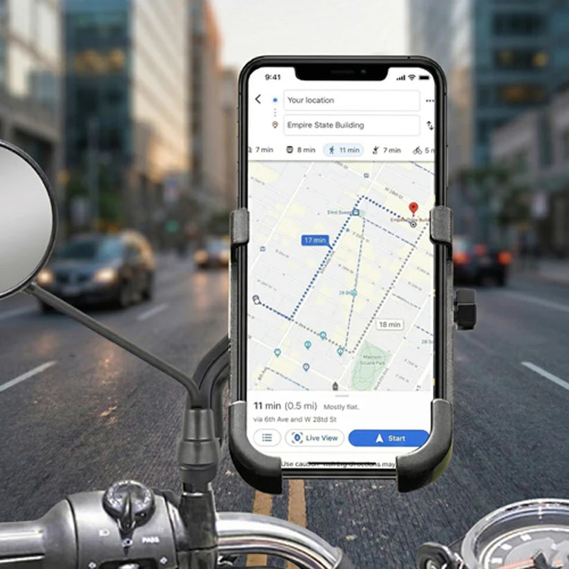 Mobile Phone Holder With Easy Adjustable Rear View Mirror Mount Solid Metal Cradle Stand Suitable For Bike  Mobile Phones - 6706
