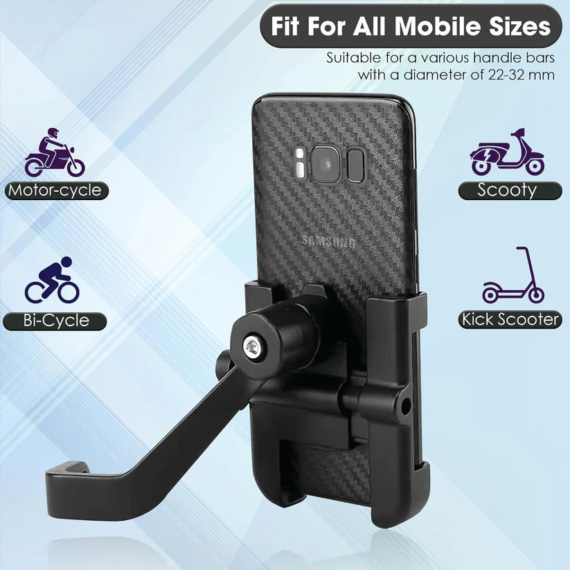 Mobile Phone Holder With Easy Adjustable Rear View Mirror Mount Solid Metal Cradle Stand Suitable For Bike  Mobile Phones - 6706