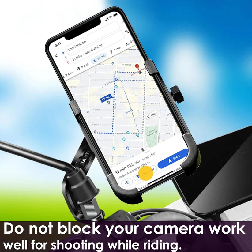 Mobile Phone Holder With Easy Adjustable Rear View Mirror Mount Solid Metal Cradle Stand Suitable For Bike  Mobile Phones - 6706