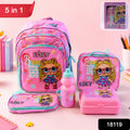 5 In 1 School Bag Includes Lunch Bag 14 Inch School Bags Water Bottle  Pencil Case In Box Packing (1 Set  Mix Color))