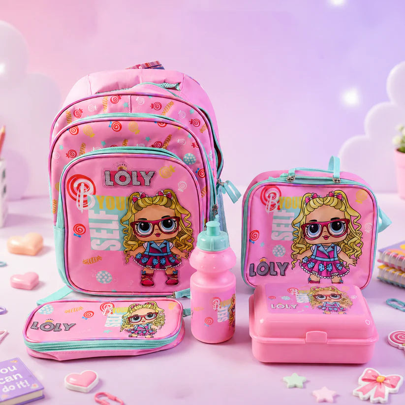 5 In 1 School Bag Includes Lunch Bag 14 Inch School Bags Water Bottle  Pencil Case In Box Packing (1 Set  Mix Color))