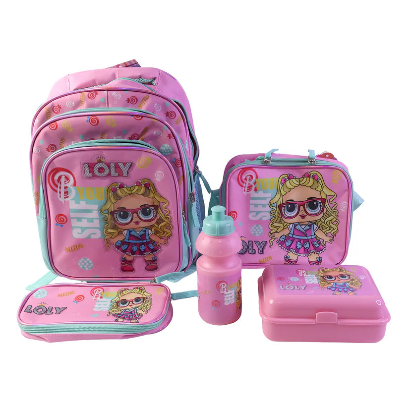 5 In 1 School Bag Includes Lunch Bag 14 Inch School Bags Water Bottle  Pencil Case In Box Packing (1 Set  Mix Color))