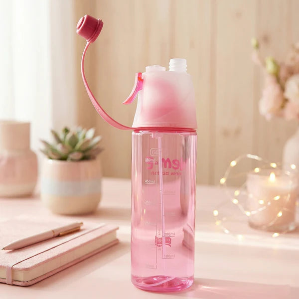 Plastic Dual Function Sports Water Bottle With Built-in Mist Spray And Leakproof Cap (600ml  1 Pc)