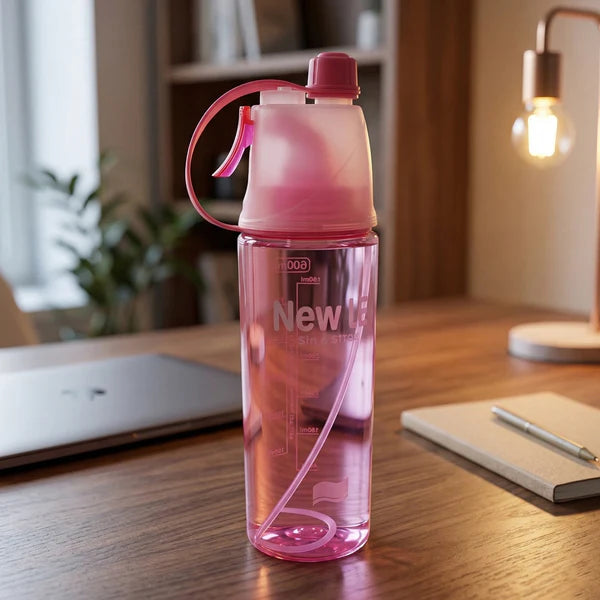 Plastic Dual Function Sports Water Bottle With Built-in Mist Spray And Leakproof Cap (600ml  1 Pc)