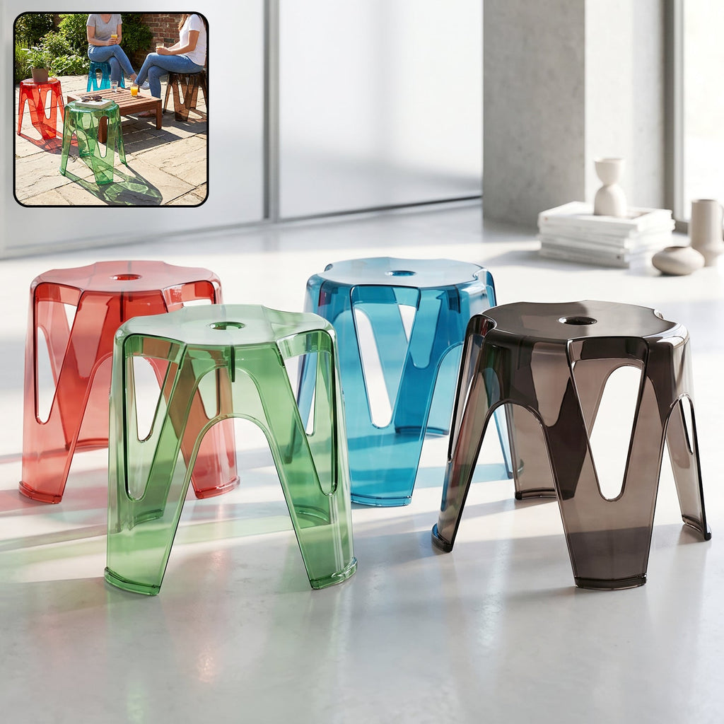 Transparent Plastic Sitting Stool 28x26cm Strong Indoor Outdoor Seat (4 Pc Set)