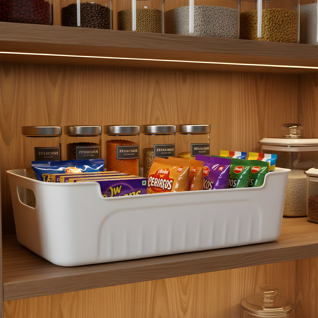 White Plastic Storage Basket Tray Set (4 Pcs)