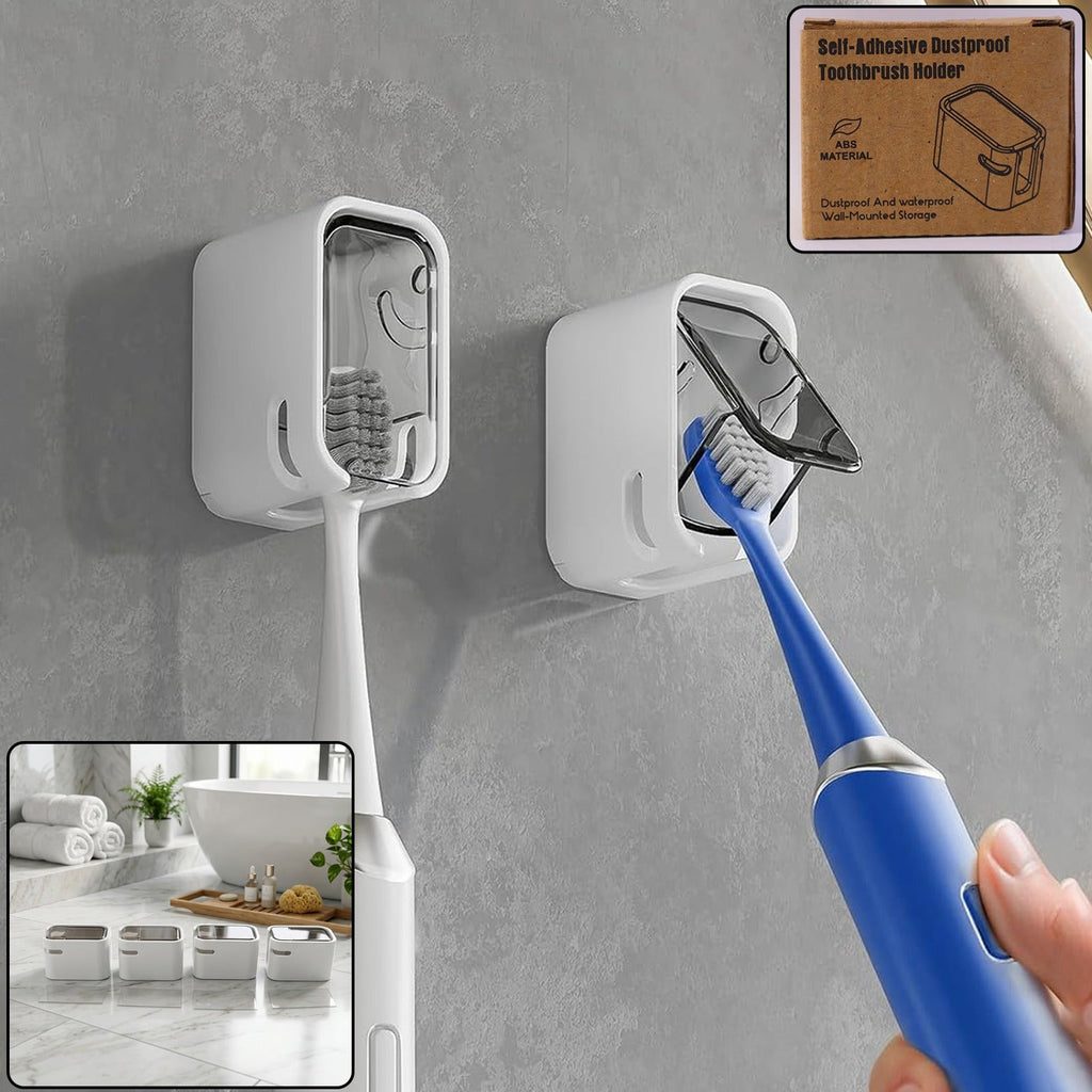 Self Adhesive Dustproof Toothbrush Holder  Space-saving Wall Mount