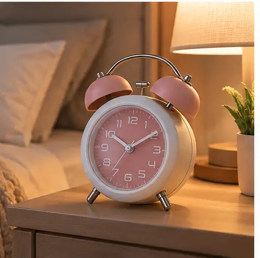 Vintage Twin Bell Metal Alarm Clock with Night LED Display – Retro Table Clock