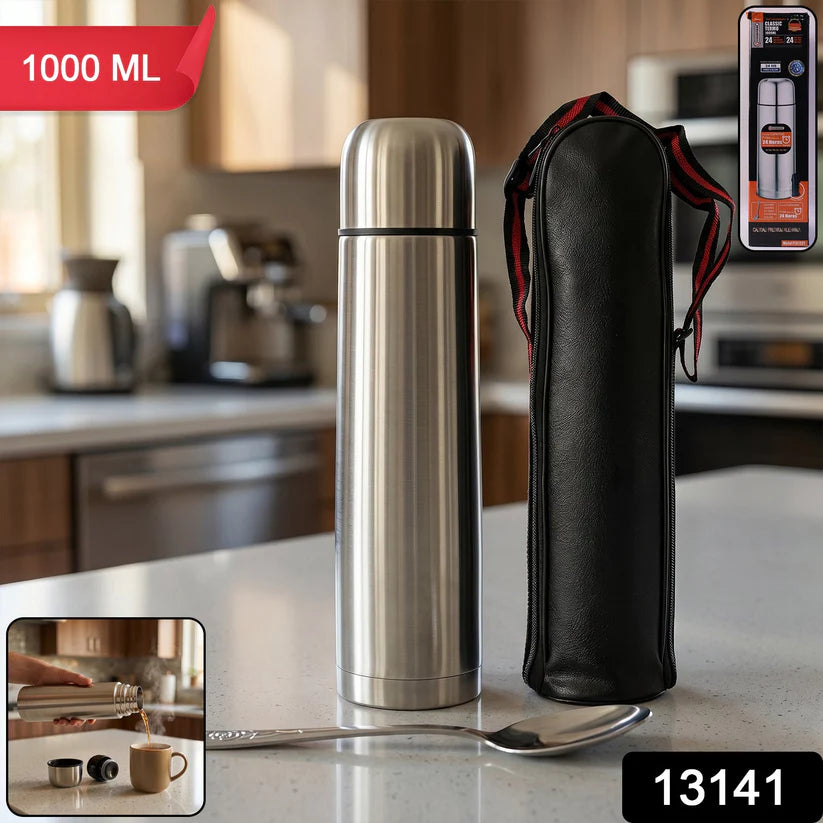 Vacuum Flask Without Cover 188 Stainless Steel  Hot And Cold Water Bottle With Push-down Lid  Double Walled Stainless Steel Bottle For Travel Home Office School Picnic (1000 Ml)