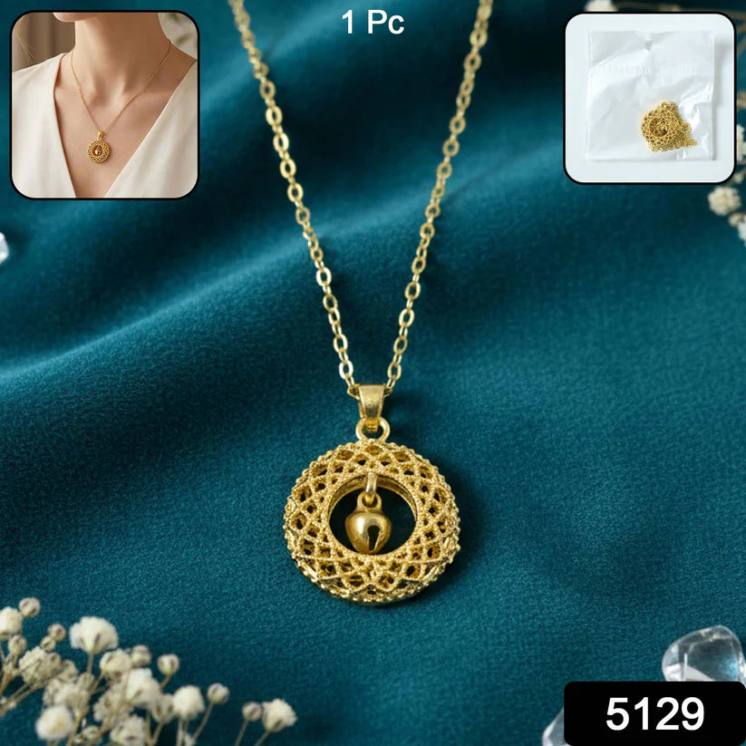 Traditional Gold-tone Round Jhumka Pendant Chain Necklace (1 Pc)