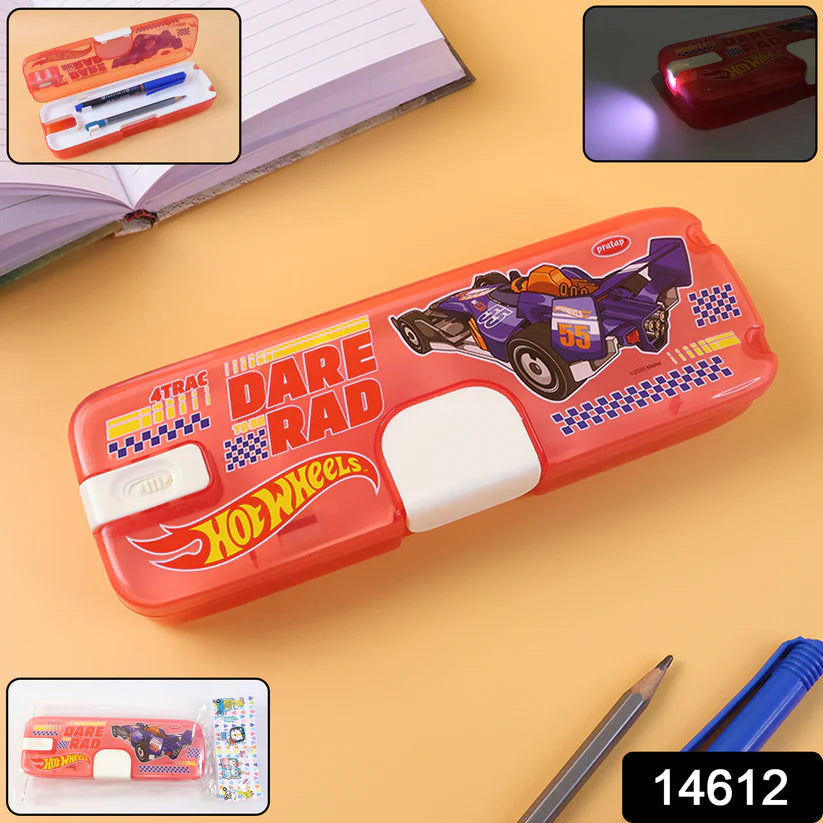 Plastic Pencil Box With Led Light  Cartoon Print (1 Pc)