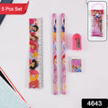 Mix Design Cartoon Wooden Pencil Set Stationary Set 5 In 1 Items Educational Item For School Going Kids Stationary Set For Girls Boysstationary For Schoolgift Pack For Girls Kidsbirthday Gift Kids (5 Pc Set )