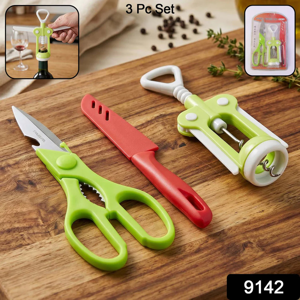 Multifunction Kitchen Tools Stainless Steel And Plastic Kitchen Knife And Scissor Ideal Accessory Set For Kitchen - 9142