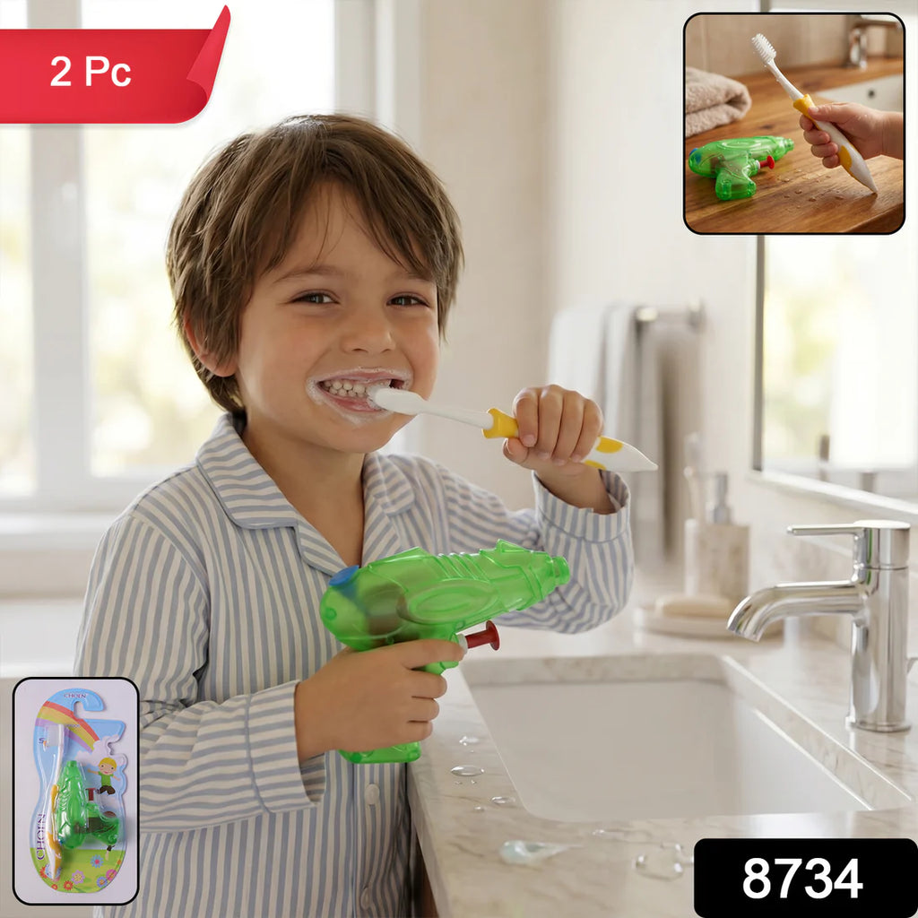 Kids Cartoon Toothbrush With Airplane Toy (2 Pc Set)