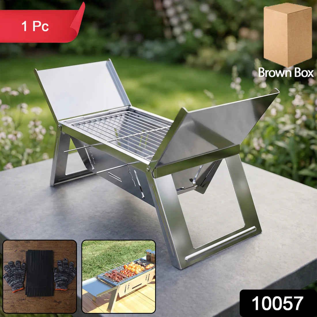 Portable Bbq  Barbecue Grill Stainless Steel Folding Charcoal Grill (1 Set  Net Weight  2207 Gm)