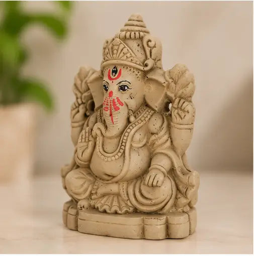 4 Inch Eco-Friendly Ganpati Murti, Matti Ganesha Idol, Biodegradable Ganesh Statue for Ganpati Pooja & Visarjan
