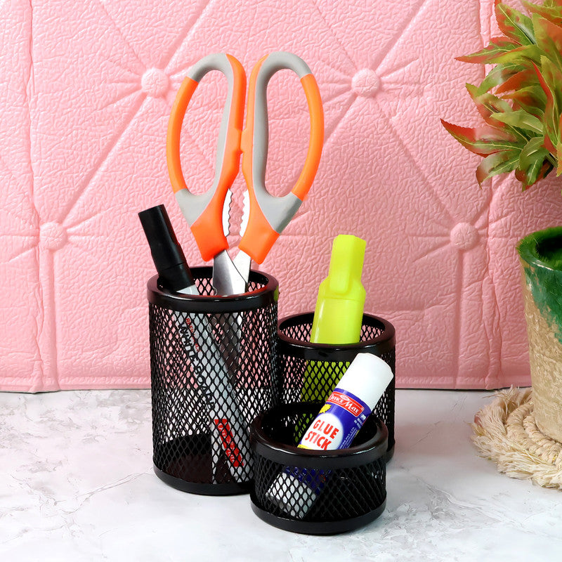 Khyati Trio Metal Mesh Pen Stand  3-in-1 Round Desk Organizer Set
