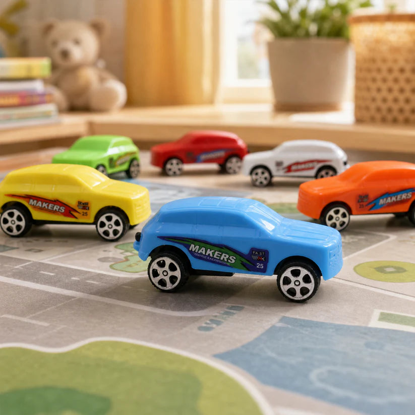 Super City Car Racer Toy For Boys And Girls Pull Push Vehicle Car (Set Of 12pcs)  (Multicolor) - 4453