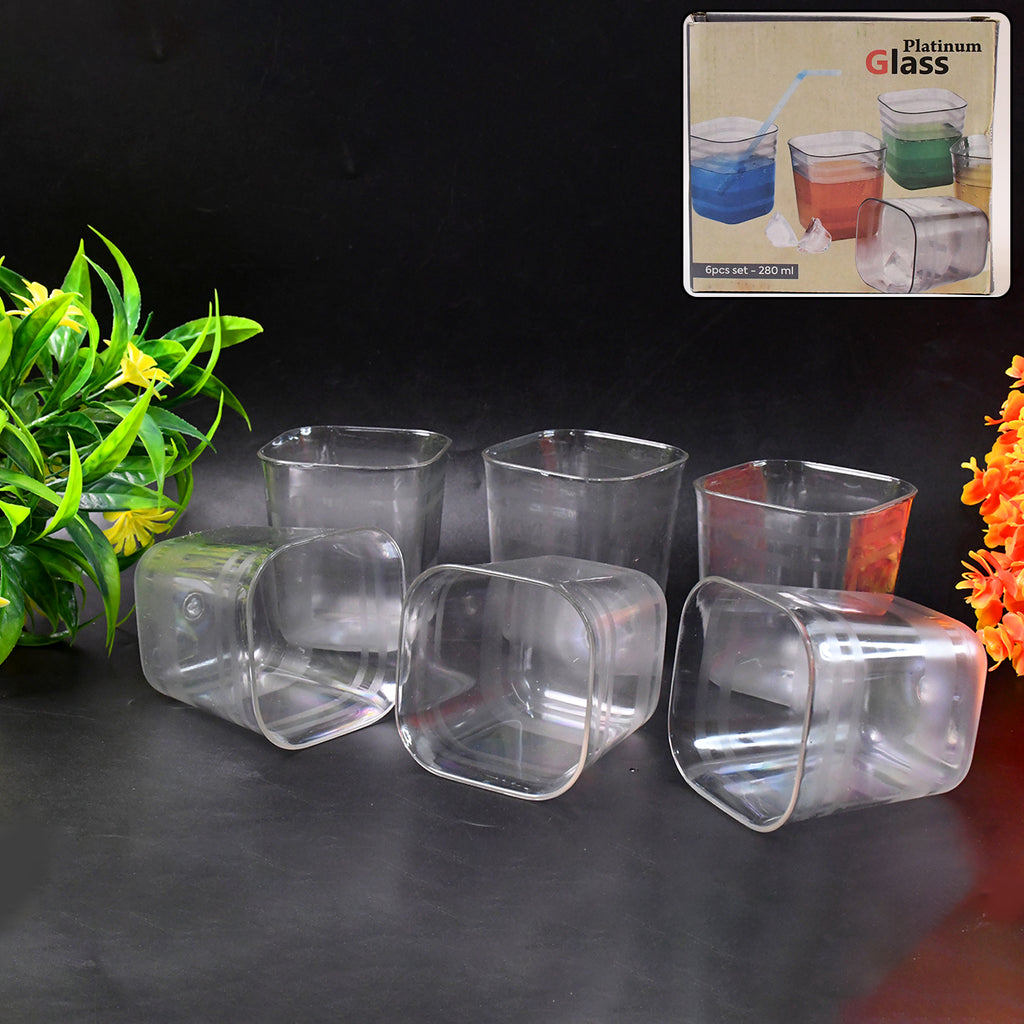 6pc Transparent Diamond Medium Serving Glass Set Glass Set For Water Juice Etc