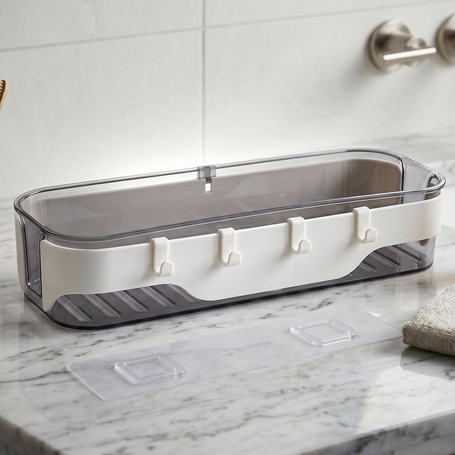 Stylish Bathroom Wall Shelf  1 Pc Multi-purpose Storage Organizer With Hooks