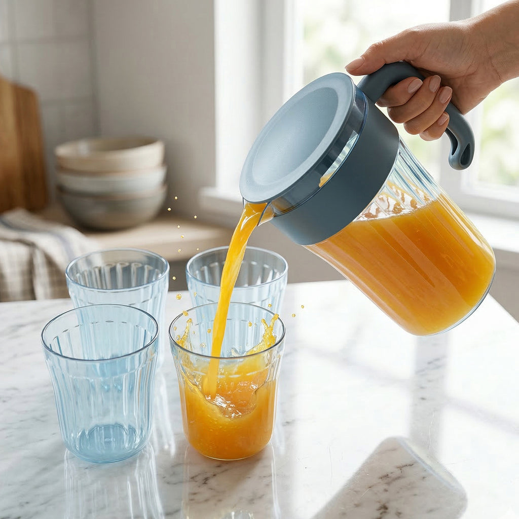 Multipurpose Plastic Water Juice Serving Jug With 4 Drinking Glasses Set (1 Set)