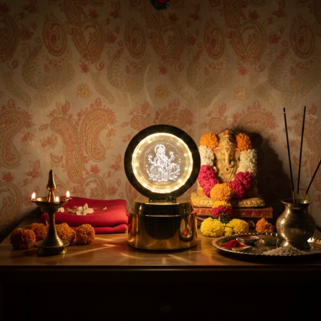 Ganpati Bapa 3d Crystal Ball Night Light With Led Illumination (1 Pc)