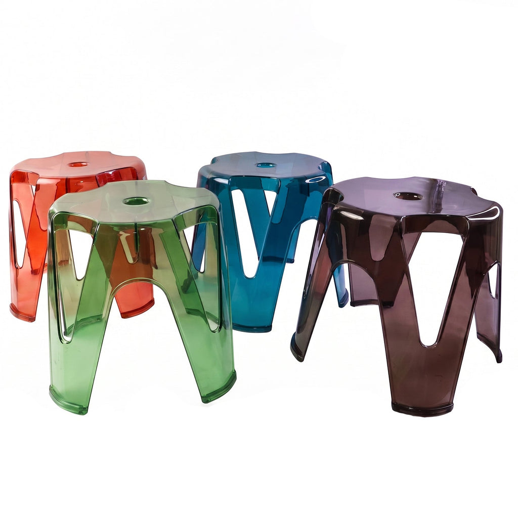 Transparent Plastic Sitting Stool 28x26cm Strong Indoor Outdoor Seat (4 Pc Set)