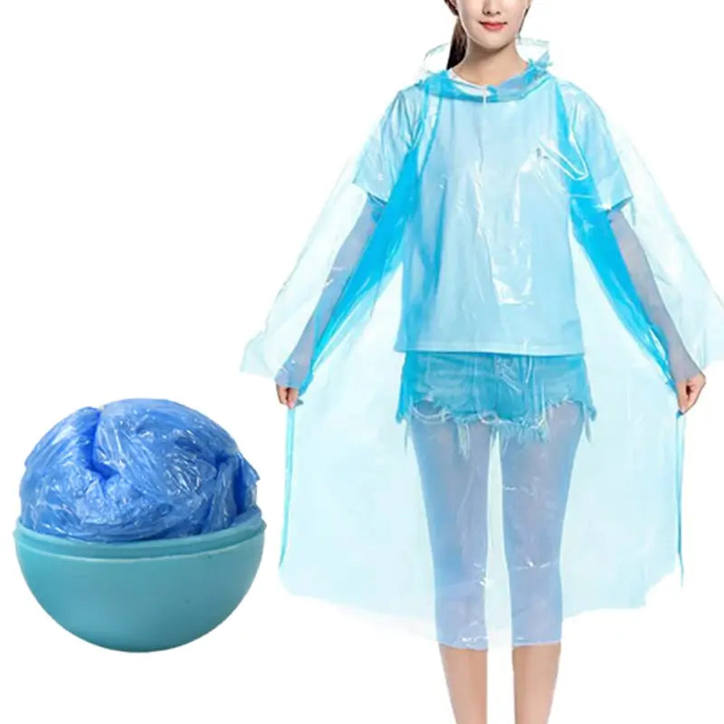 Disposable Raincoat for Kids with Hood and Attachable Round Case, Clear Plastic Raincoats for Emergency, Girls, Boys Disposable Emergency Ball Raincoat For Traveling and Outdoor Activities (1