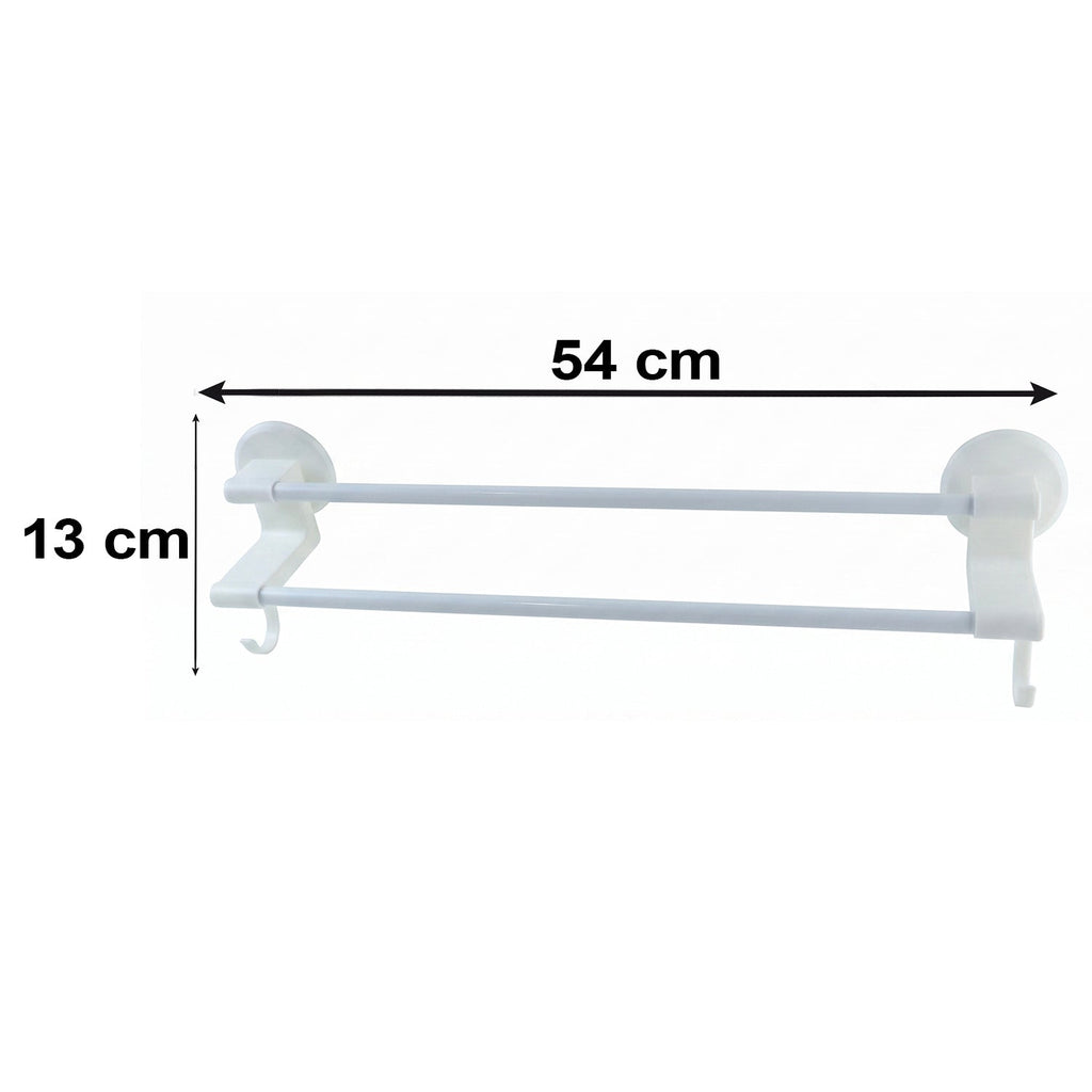 Wall Mounted Double Bar Towel Holder Rack With Side Hooks (1 Pc)
