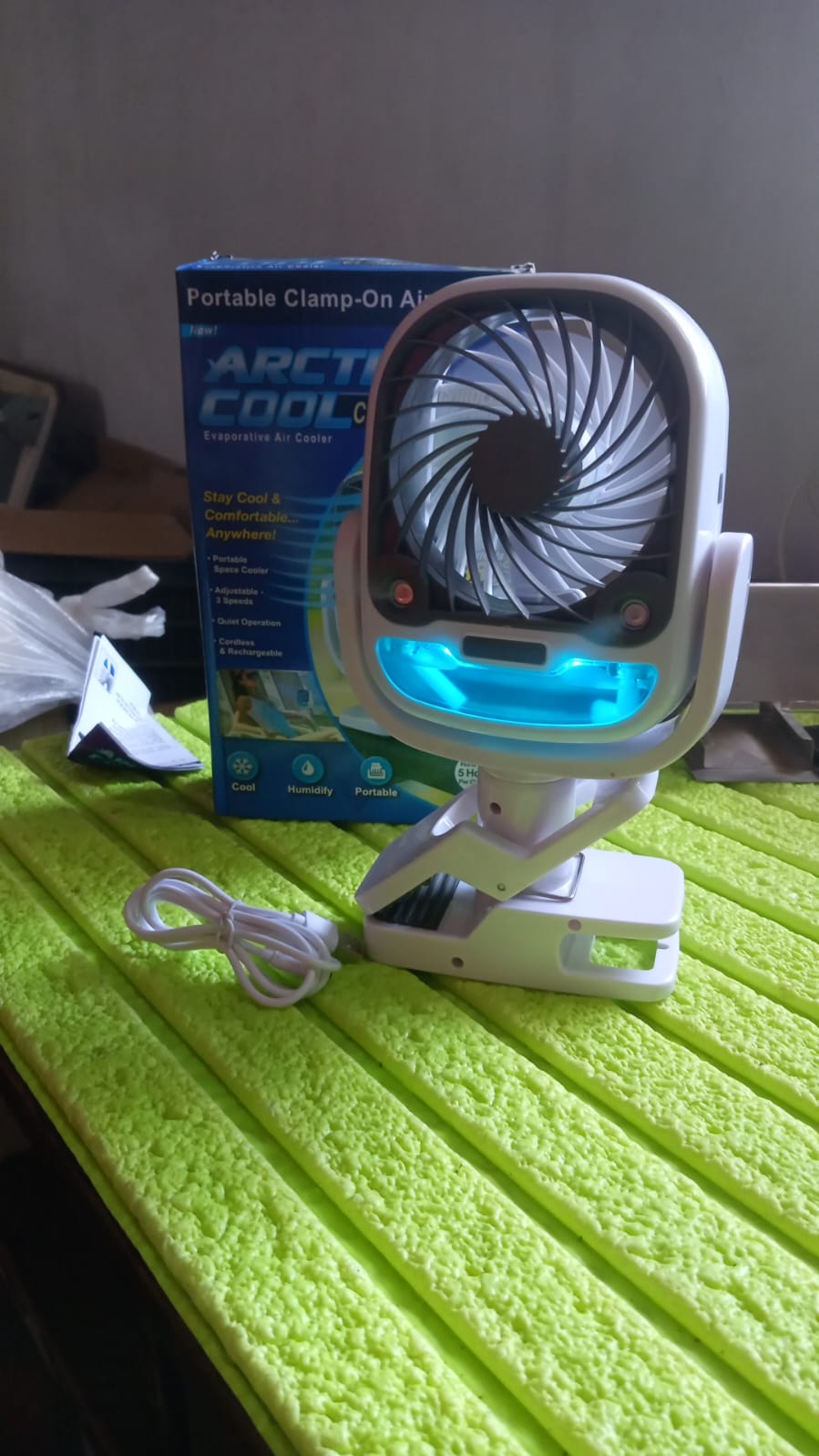 13010 Air Portable Fan Grip Go 3 Speed Small Fan Great Stroller Fan Travel Or Desk Fan Cordless Personal Evaporative Air Cooler Universal Clamp For Indoor  Outdoor Use 360 Degree Head Swivel Led Color Changing Light