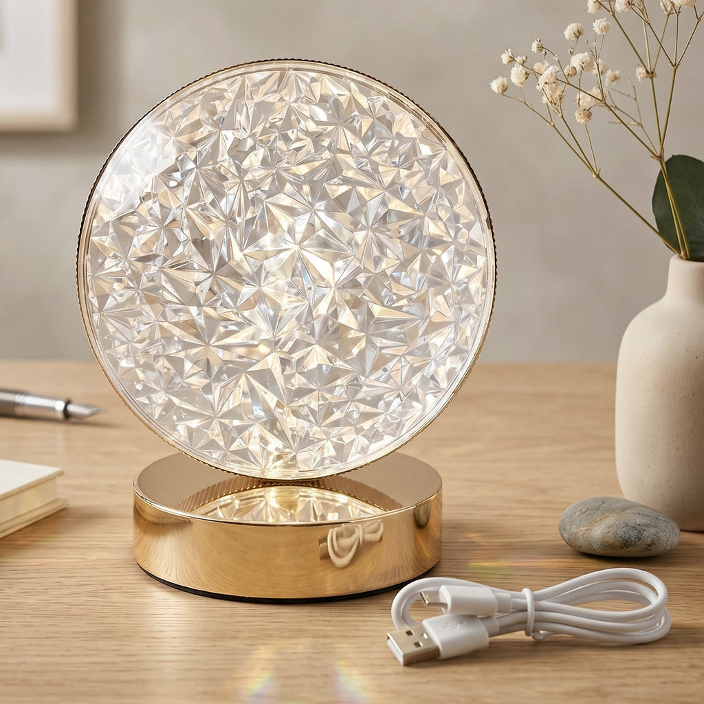 Round Crystal Led Table Lamp Usb Rechargeable Touch Bedside Night Lamp (1 Pc)