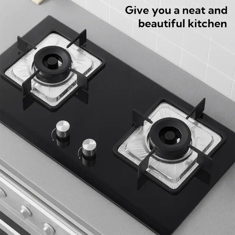 Aluminium Gas Stove Protector Covers – 10 Pc Disposable 23×23 cm | Kitchen Burner Spill & Grease Protection Sheets