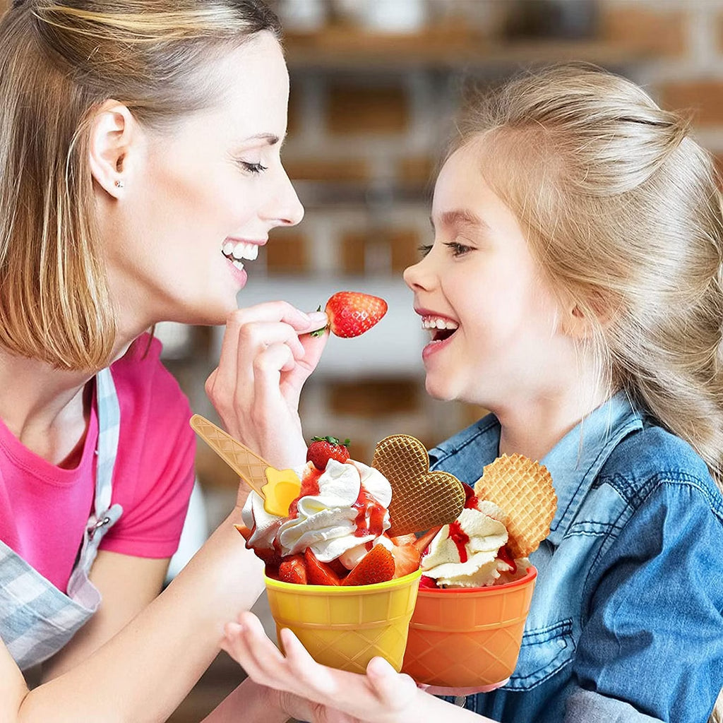 5321  Ice Cream Bowl  Spoon Set Plastic Solid Colour Cream Cup Couple Bowl With Spoon. Ice Cream Spoon  Bowl Set 12 Pc Set Of Ice Cream Bowl  Spoon (Multi Color)