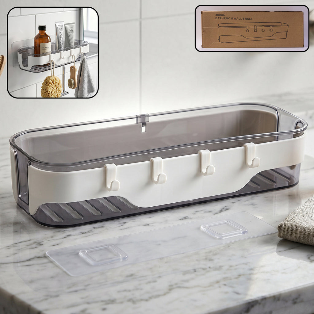 Stylish Bathroom Wall Shelf  1 Pc Multi-purpose Storage Organizer With Hooks